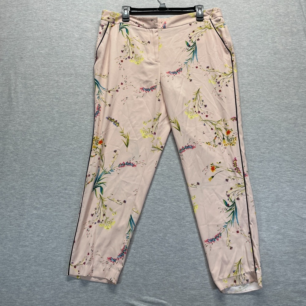 Worthington Ankle Pants Womens 12 Light Pink Floral Print Straight Leg Everyday